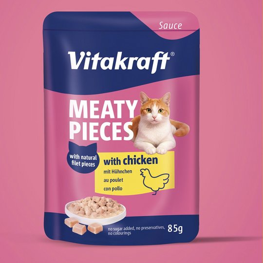 Neue Verpackungsgestaltung für die Vitakraft Katzenfutter-Produktlinie.