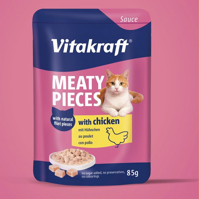 Neue Verpackungsgestaltung f&uuml;r die Vitakraft Katzenfutter-Produktlinie.