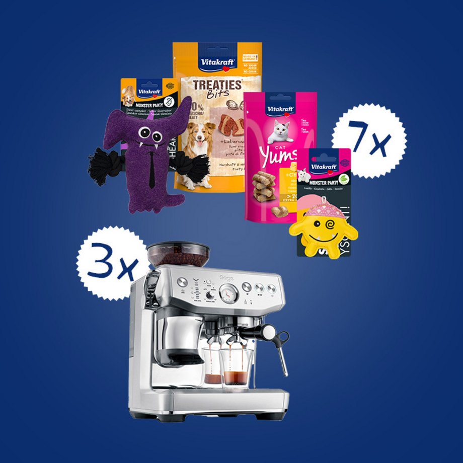 Gewinnabbildung: Produkte von Vitakraft und ein Kaffeevollautomat