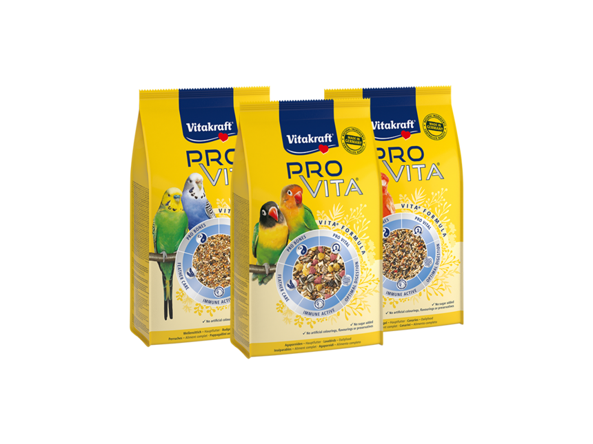 Drei Vitakraft Pro Vita Produkte für Vögel