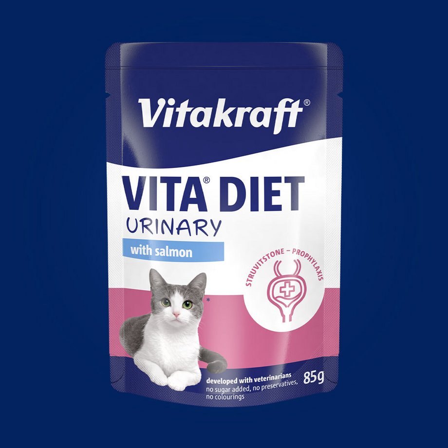 Packshot Vita Diet Urinary auf blauem Hintergrund
